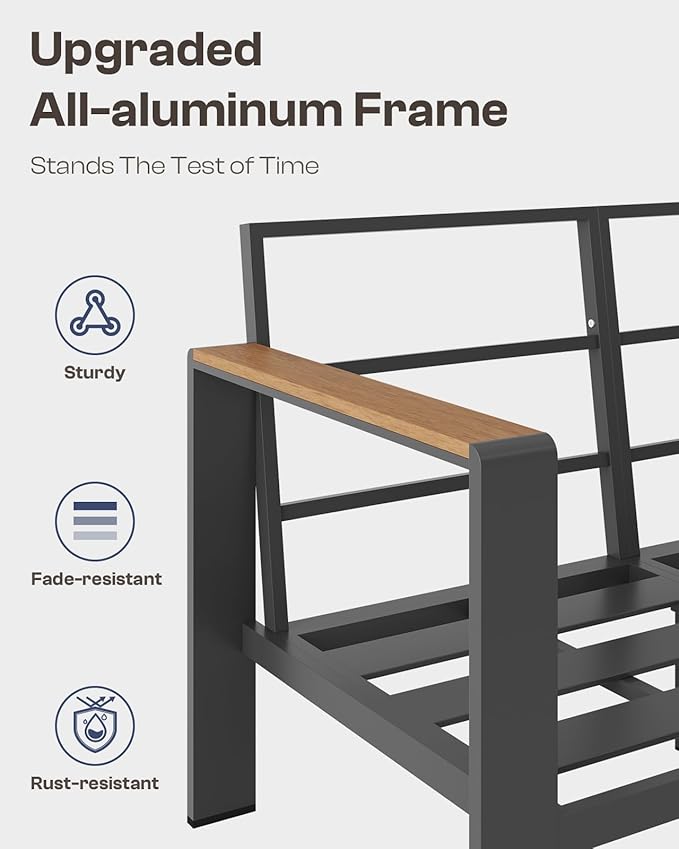 Aluminum Outdoor Patio Furniture Set with Coffee Table, 4 Piece Patio Conversation Sets with Washable Thick Cushions, Patio Sectional Furniture Set for Porch, Balcony, Deck, Graphite
