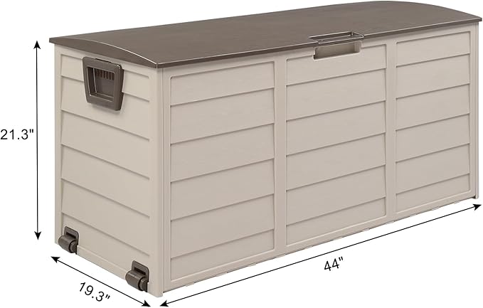 75 Gallon Resin Deck Box, Waterproof Outdoor Storage Box with Wheels, Lockable Lid and Handles, Large Deck Storage for Outdoor Gear, Patio Furniture Cushion, Gardening Tools, Brown