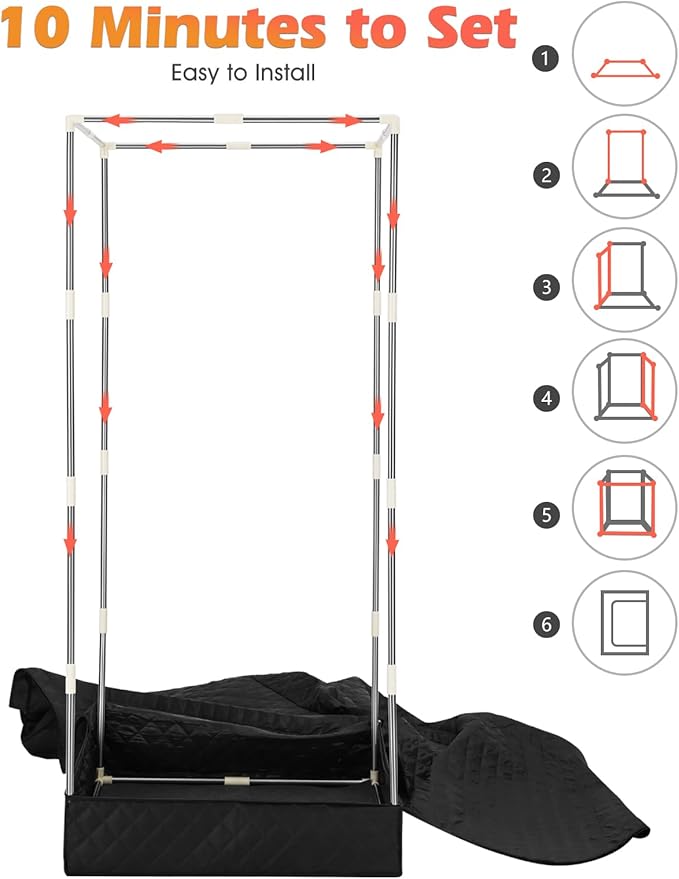 COSVALVE Portable Steam Sauna Box with Red Light for Home with 1600W 4L Steamer, Comfort Folding Chair, Indoor at Home Sauna Tent, Personal Steam Room for Relaxation, 2.9' x 2.9' x 5.9', Black