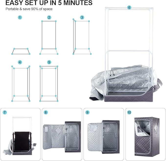 Full Size Portable Personal Infrared Sauna for Home, Personal Home Spa Tent with Remote Control, Heating Foot Pad, Foldable Reinforced Chair （Grey, L33.8 x W 33.8" x H 66.5"