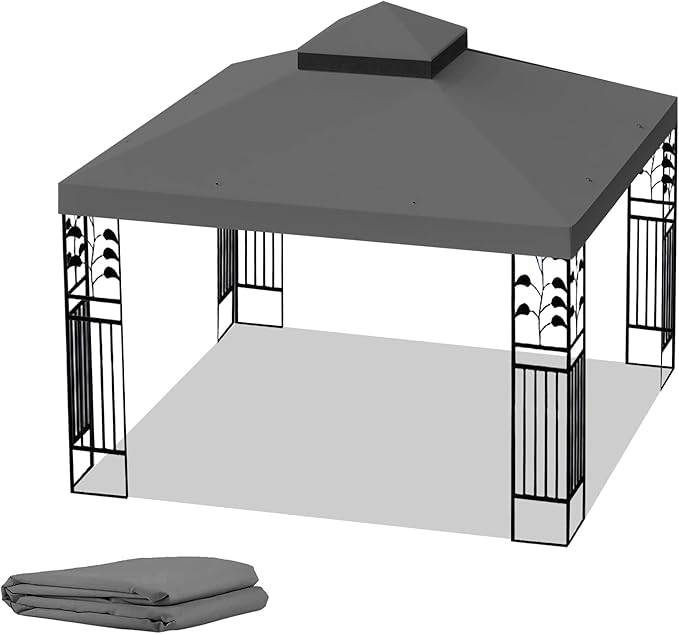 10x10 Ft Gazebo Canopy Replacement Cover, Double Tiered Gazebo Replacement Top (Grey)