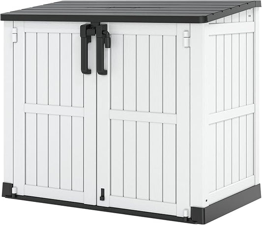 Light Gray Outdoor Resin Storage Shed 36 Cu. Ft. Garden Horizontal Storage Extra Large Capacity Weather Resistant Storage Box, Lockable Resin Waterproof Shed for Garbage Cans, Garden Tools