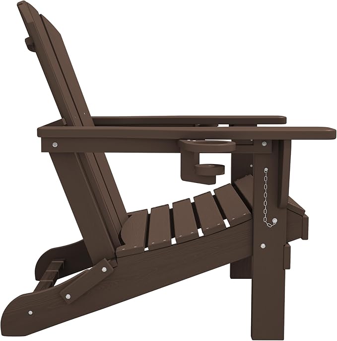 SERWALL Adirondack Chair with Cup Holders - Composite Adirondack Chairs Set of 6 HDPE Outdoor Chairs All Weather Use- Coffee