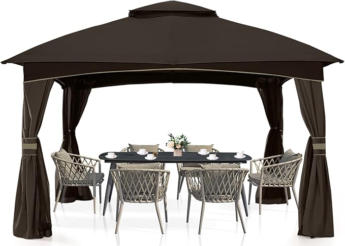 MASTERCANOPY Outdoor Patio Gazebo for Garden with Upgrade Steel Frame and Netting Walls (10x10,Brown)