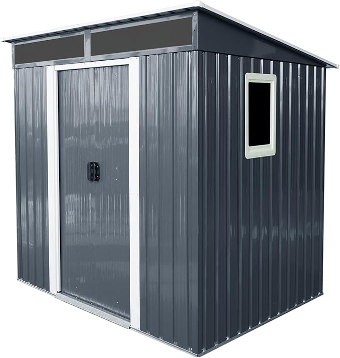 Ball & Cast 6x5ft Metal Outdoor Storage Shed with Window,Lockable Tool Storage Sheds,Steel Garden Sheds with Sloped Roof and Transparent Plate,for Backyard,Patio,Garage,Lawn,White+Black