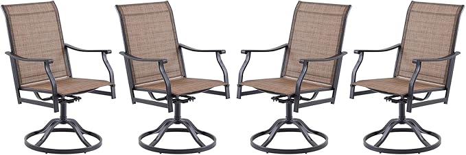 Patio Swivel Chairs Set of 4, Outdoor Dining Chairs with Textilene, Swivel & Rocker Metal Outdoor Patio Dining Chair All-Weather for Backyard, Brown Fabric with Black Frame