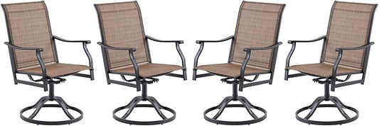 Patio Swivel Chairs Set of 4, Outdoor Dining Chairs with Textilene, Swivel & Rocker Metal Outdoor Patio Dining Chair All-Weather for Backyard, Brown Fabric with Black Frame