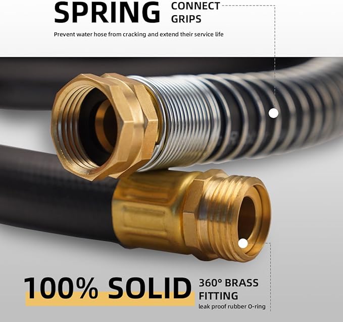 WiseFlow Garden Hose 100FT x 5/8", Heavy Duty Rubber Hose, Water Hose with Five Layered Braiding, Male Female Fittings, 1000PSI Burst, 300PSI Working (Black)