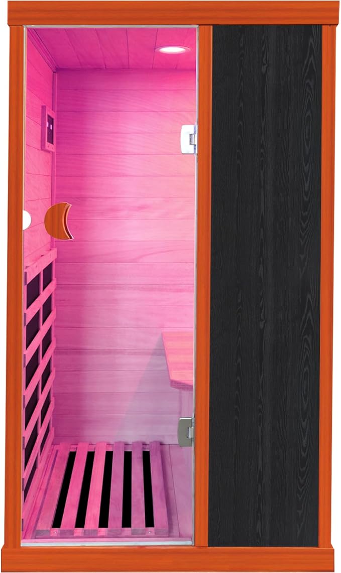 Sauna, Far Infrared Saunas for Home Room 800W/110V Indoor Sauna for Single Person Okoume Wood Sauna with 1 Person Low EMF Dry Sauna with Speakers/Air Hole and LED Color Light - 28.8 * 35.3 * 61.5 in