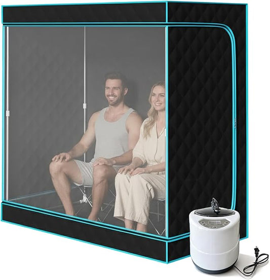 Sauna,2 Person Portable Steamer Sauna Set,Foldable Wet Sauna Tent Set with 2.5L 1500W Steamer,Full Size Home Sauna,with Folding Chair,Remote Control,Blue