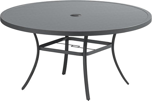 DIFY 60" Round Outdoor Patio Dining Table for 8-10, Metal Patio Table with 1.57" Adjustable Umbrella Hole, All-Weather Dining Furniture Table for Backyard Lawn Garden, Grey