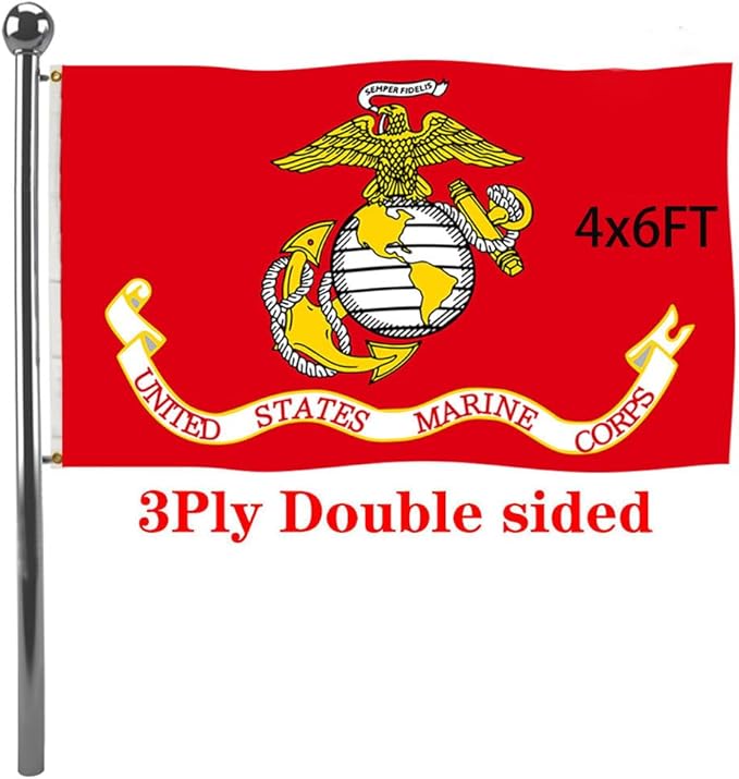 Jayus Double Sided US Marine Corps Military Flags 4x6 FT Outdoor - Vivid Colors 220D Marine Corps Flag Banner with 2 Grommets