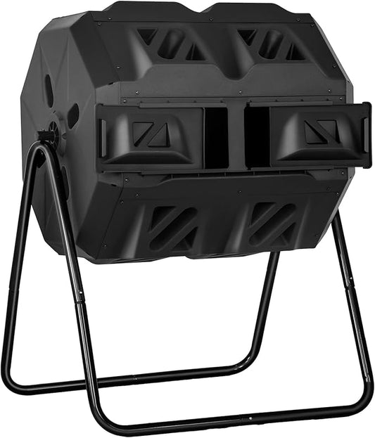 43 Gallon Compost Bin Outdoor Tumbling Composting Bins Compost Tumbler Bucket Trash Can w/Dual Chamber Sliding Doors for Garden Patio,Black Door