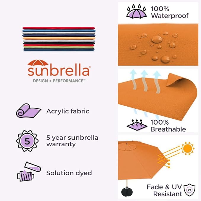 Midtown Umbrellas The Swilt 10 Feet Patio Umbrella in Sunbrella Canvas Tuscan Acrylic Fabric - Fiberglass Ribs, Auto-Tilt Aluminum Frame For Backyard, Deck, Garden, Pool - White Pole