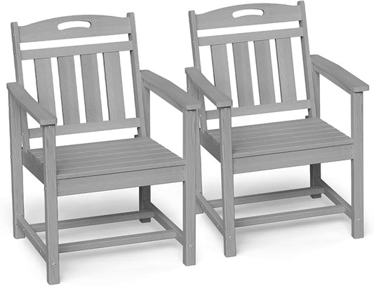 Ciokea Outdoor Patio Dining Chair Set of 2, HDPE Porch Chairs for Dining Table, All-Weather Durable Outdoor Furniture for Backyard, Garden, Lawn & Poolside, Grey