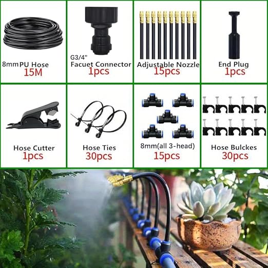 360°Curved Garden Automatic Irrigation System, 360 Degree Bendable Adjustable Garden Watering System, Drip Irrigation System for Garden/Yard/Lawn/Greenhouse(49.2ft Hose+15 Nozzles)