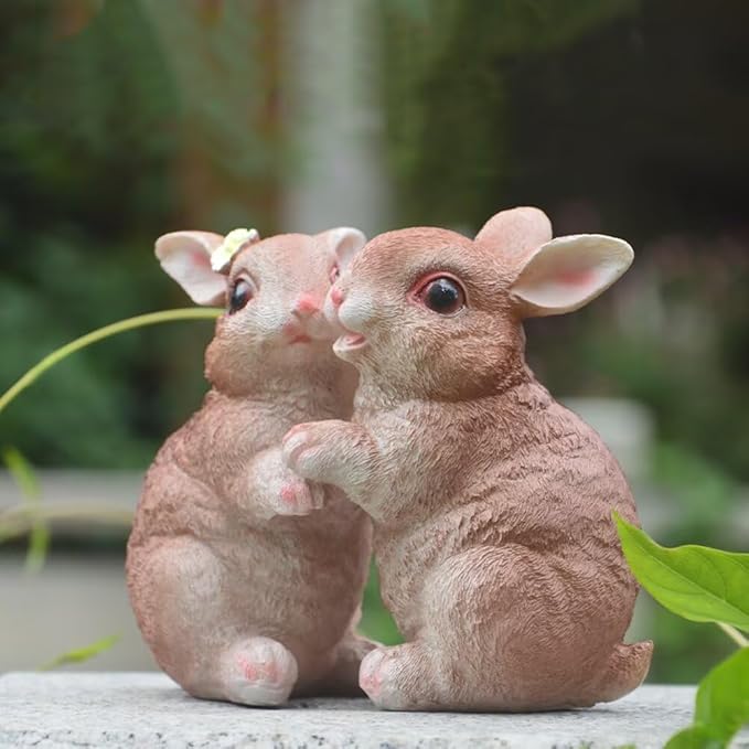 Garden Statues Bunny Decor Resin Dance Rabbit Figurine Cute Fairy Garden Decor Outdoor Statues for Patio Yard Porch Balcony Gifts for Women Mom Grandma Brown