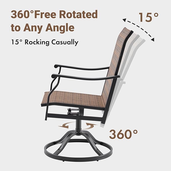 Soohow Outdoor Dining Chairs Set of 4, 360°Swivel Patio Dining Chair with Textilene Fabric, Outdoor Metal Armchair All Weather Resistant, Ergonomic Comfort, Perfect for Patio, Backyard, Balcony