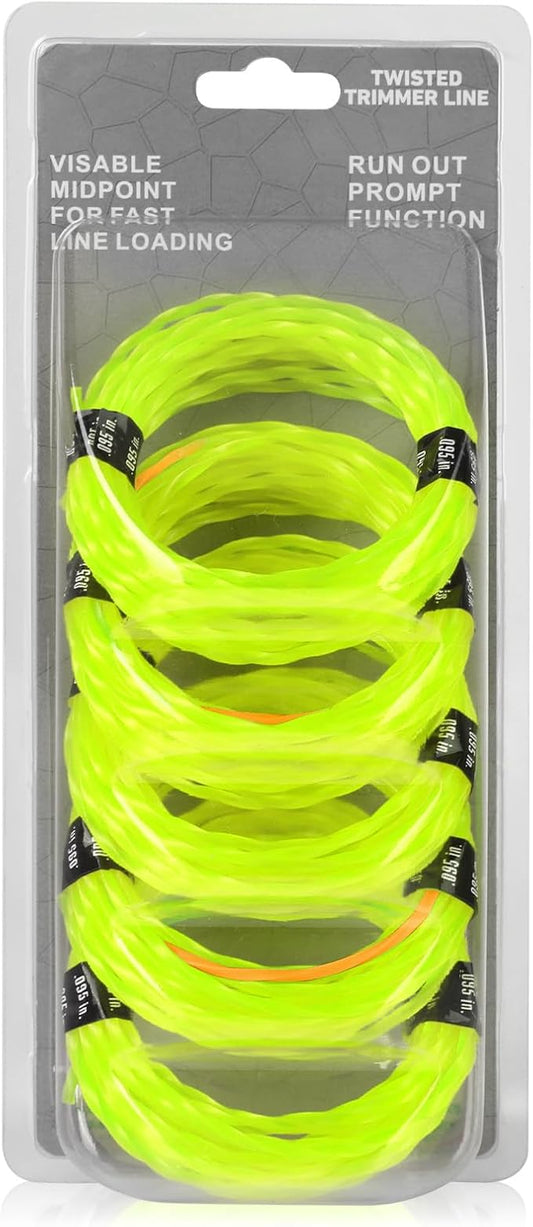5-Pack 095 Trimmer Line Heavy Duty, Professional Twisted Weed Wacker String for Gas and Electric Grass Trimmer and Brushcutters, Pre-Cut Dual Color 3-section Fast-positioning Twisted Trimmer Line 14FT