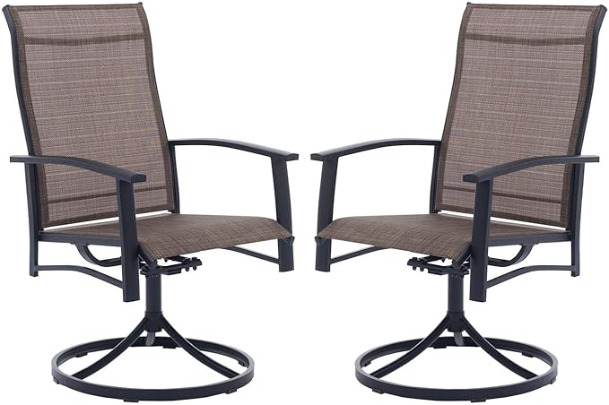 Patio Swivel Chairs Set of 2, Outdoor Swivel Chairs with Armrest, High Back Patio Chair with Metal Frame, All-Weather Outdoor Dining Chair for Deck, Porch and Lawn, Mocha
