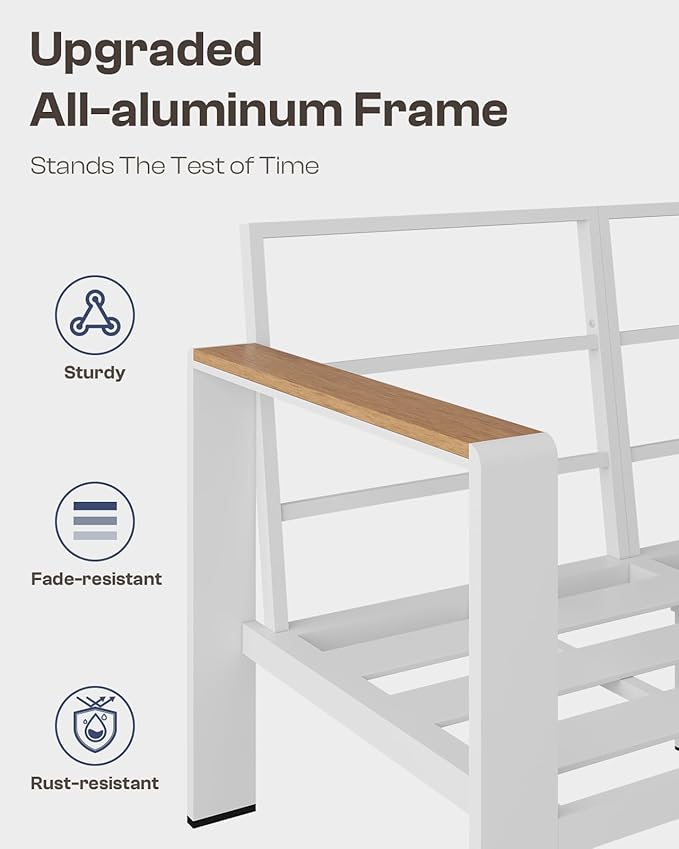 Aluminum Outdoor Patio Furniture Set with Coffee Table, 4 Piece Outdoor Conversation Sets with Washable Thick Cushions, Patio Sectional Furniture Set for Porch, Balcony, Deck, White