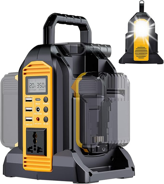 350W Power Inverter for Dewalt 20V 60V Battery, 2-Port Battery Converts 20V DC to 120V AC Inverter with LED Light, 3 USB-A, 1 USB-C, DC and AC Outlet, Portable Power Station for Outdoor Use(Tool Only)