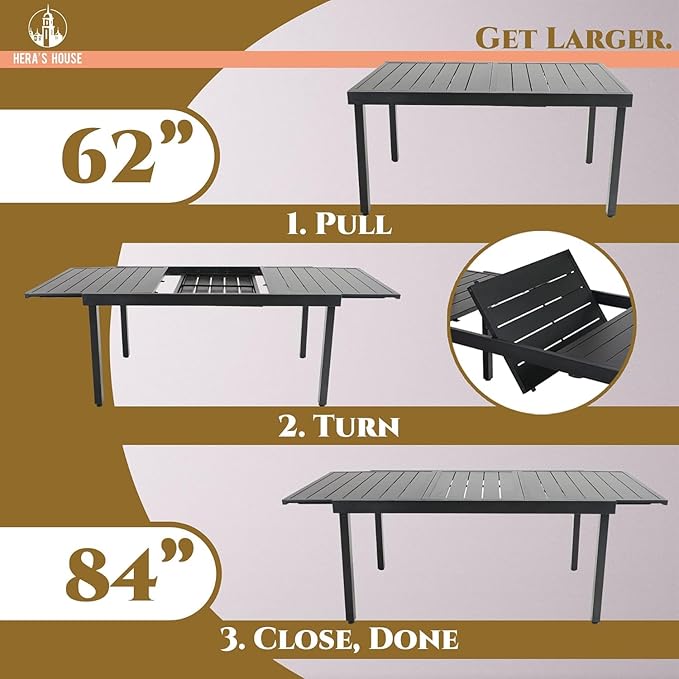 HERA'S HOUSE 9 Pieces Patio Table and Chairs Set, Outdoor Dining Set for 8, 8 x Cushioned Rattan Patio Chairs and 1 x Extendable Dining Table, Outdoor Rattan Dining Table Set for Lawn Garden Backyard