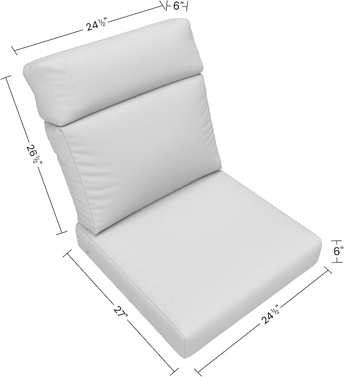 Covers & All Olefin Rectangle High Back Chair Cushion, 420 Denier Supportive Foam Seat and Poly Fill Back Outdoor High Back Chair Cushion, Water and for Patio High Back Chair Cushions