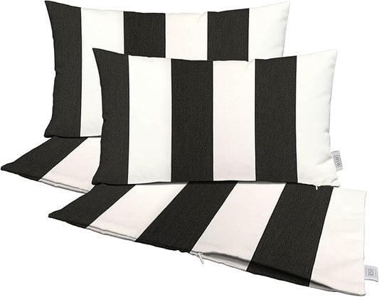 RSH DECOR: Sunbrella Pillow Covers Set of 4 | Covers Only - 26" x 16" | Outdoor Lumbar Pillow Covers Crafted with Sunbrella Performance Fabric | Cabana Classic Black Stripe