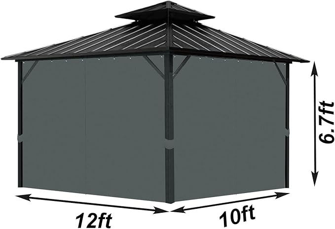 Gazebo Universal Replacement Privacy Curtain, 10'X12' Gazebo Outdoor Waterproof, 4-Panels Sidewall Curtains with Zipper for Patio, Garden and Backyard (Only Curtains, 10'x12', Grey)