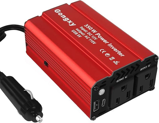 350W Power Inverter for Vehicles, 12V to AC 110V Car Inverter Converter， Charger Plug Suit for USB QC 3.0, PD(65W), Car Charger Adapter for Road Trip and Camping
