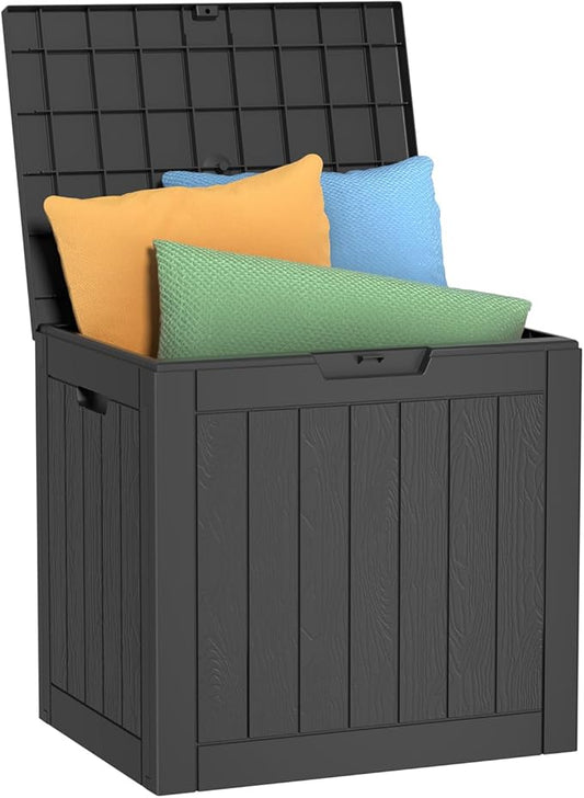 EasyUp 30 Gallon Outdoor Storage Box Waterproof, UV Resistant Outdoor Deck Box, Resin Lockable Deck Boxes for Garden Tools Equipment and Cushions (Striped Black)