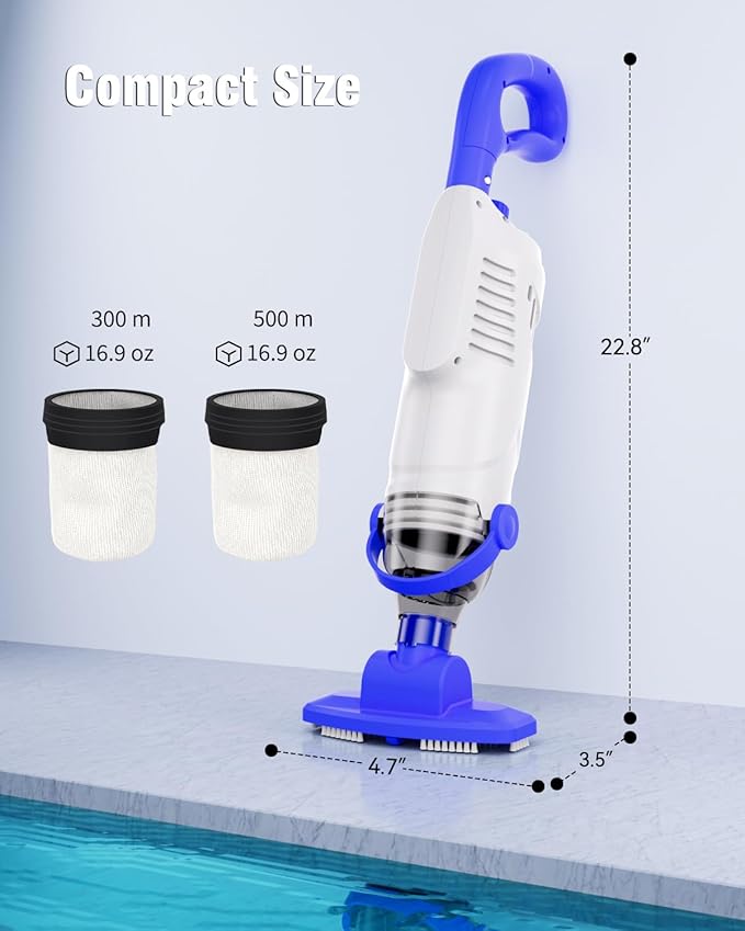 Cordless Pool Vacuum for Above Ground Pool, 60W Rechargeable Handheld Pool Vacuum Cleaner with Pole & 18GPM Suction, Spa Vacuum for Hot Tub, Above Ground/Inground Pools