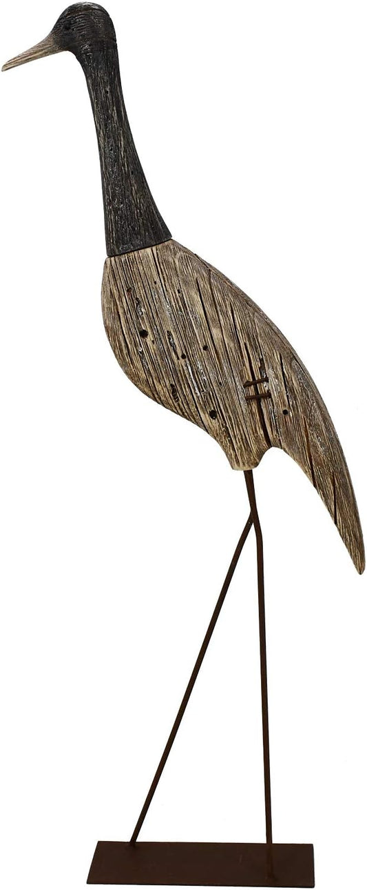 Morning View Wooden Crane Decor Wood Sea Birds Statue Bird Figurines Seabird Statue Standing Cranes Decorations Coastal Sculpture Nautical Beach Ocean Home Table Garden Yard Lawn Outdoor 31 Inch