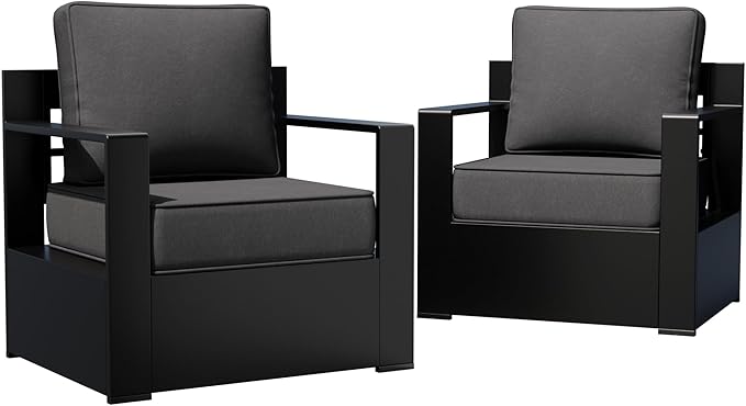 Outdoor Patio Furniture Aluminum Patio Chairs, All-Weather Metal Outdoor Chair with 6 Inch Thick Cushions, Deep Setting for Garden, Outside and Porch