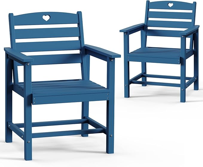HDPE 2-Piece Outdoor Dining Chairs, Weather-Resistant Heart-Cutout Design Patio Dining Chairs, Outdoor Furniture for Lawn, Patio, Porch, Deck, Poolside, Yard (Classic Blue)