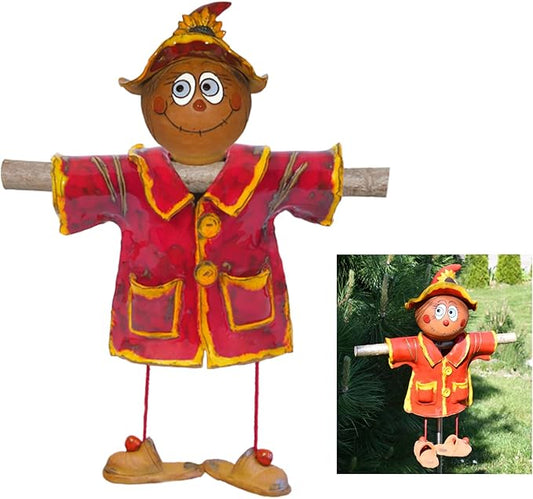 Ceramic Garden Decor - Scarecrow Lawn stake, red - Outdoor statue - Perfect, unique gifts for gardeners woman, men, yard gifts - Handmade, Frostproof