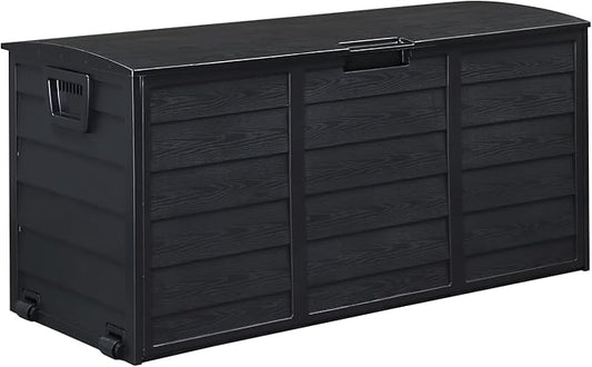 75 Gallon Resin Deck Box, Waterproof Outdoor Storage Box with Wheels, Lockable Lid and Handles, Large Deck Storage for Outdoor Gear, Patio Furniture Cushion, Gardening Tools, Jet Black