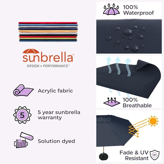 Midtown Umbrellas Push Pop Sunbrella Umbrella 8 Feet Outdoor Umbrella in Canvas Natural Acrylic Fabric - Patio, Backyard, Garden, Picnic Table & Pool - Black Pole