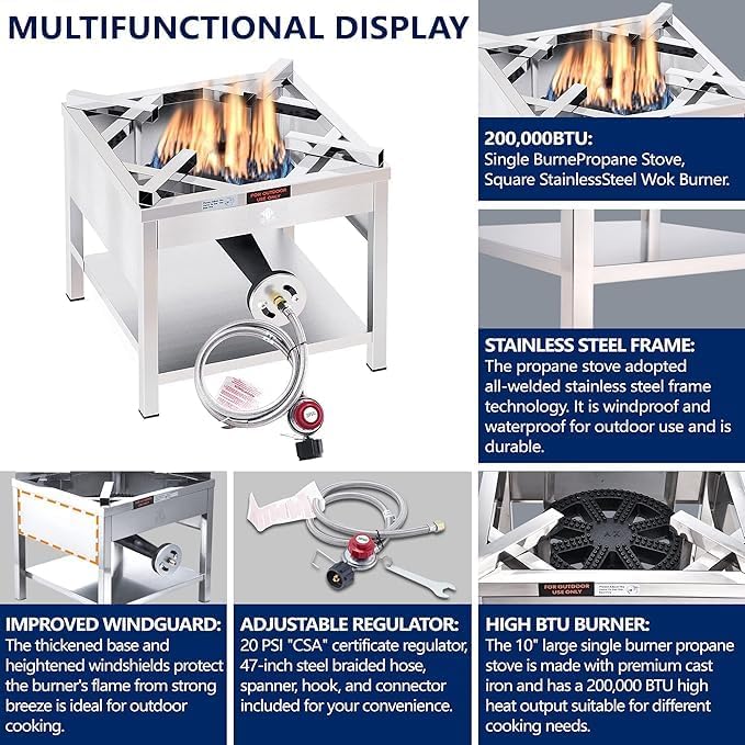 ARC 52QT Seafood Boiling Kit, 200,000BTU Propane Burner And Stainless Steel Crawfish Boil Pot w/Basket and Steamer Rack, For Outdoors Cooking and Steaming, Large Turkey Fryer Pot, Lobster Shrimp Pot