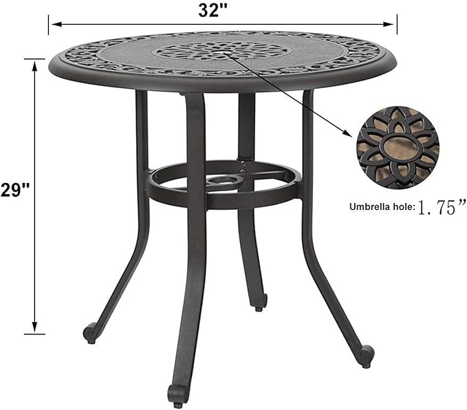 MFSTUDIO Cast Aluminum Patio Dining Set of 2, Retro Design Outdoor Table and Chairs Set with 2×Fixed Chairs and 1×Round Outdoor Table, 3 Piece Patio Set for Backyard Garden