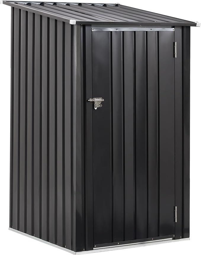 3x3 FT Outdoor Storage Shed, Metal Steel Garden Shed with Single Lockable Door, Small Shed Outdoor Steel Utility Tool Shed, Storage House Waterproof for Backyard Patio, Garden, Lawn, Dark Gray