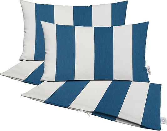 RSH DECOR: Sunbrella Pillow Covers Set of 4 | Covers Only - 20" x 12" | Outdoor Lumbar Pillow Covers Crafted with Sunbrella Performance Fabric | Cabana Regatta