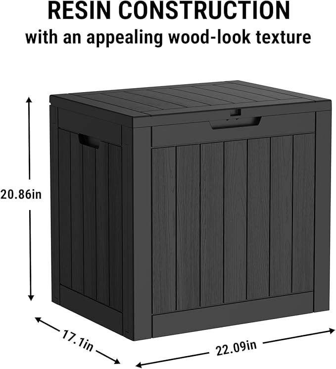 Mars Villa Deck Box, Waterproof Weatherproof and UV Resistant Resin Storage Bin with Lockable Lid, Ideal for, Outdoor, Patio Furniture Cushions, Pool Supplies, Garden Tools (31 Gallon, Black)