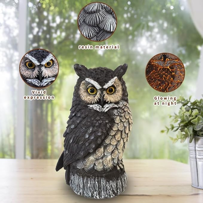 Solar Powered Owl Garden Statue Outdoor Decoration with Solar Lights Sculpture for Porch Patio Lawn and Yard Decoration Christmas Housewarming Gift for Mom