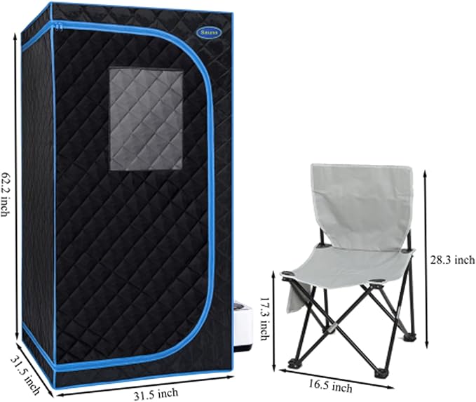 Portable Black Mini Plus Style Steam Sauna Tent–Personal Home Spa, with Steam Generator, Remote Control, Foldable Chair, PVC Pipes. Easy to Install,Fast Heating, with FCC & UL Certification.