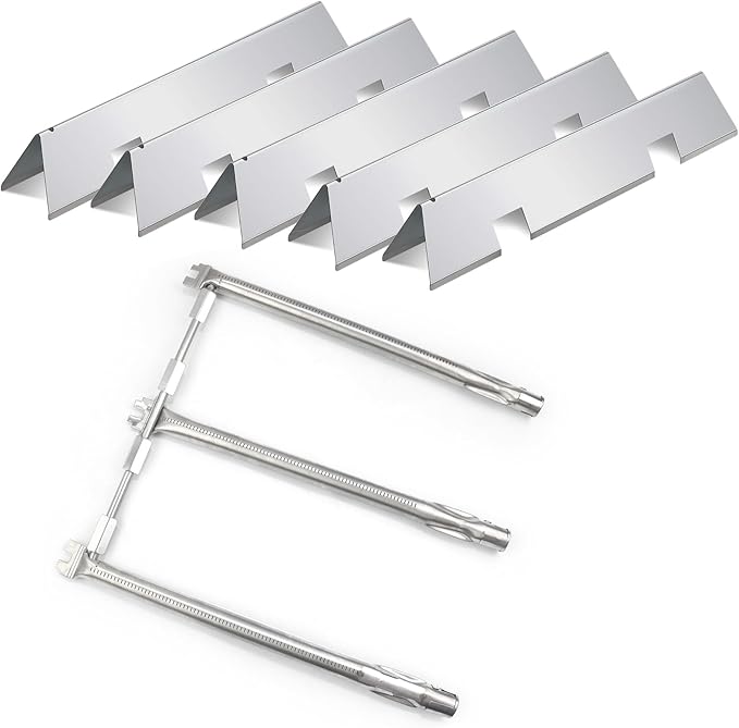 7636 Flavorizer Bars and 69787 Grill Burner for Weber Spirit I & II E-310 E-320 E-330 S-310 S-320 S330 (Front-Mounted Control), 15.3" Heat Plates & 18" Grill Burner Tube, Porcelain Steel