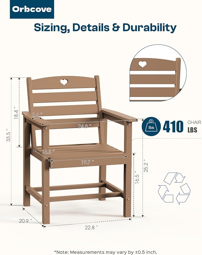 HDPE 2-Piece Outdoor Dining Chairs, Weather-Resistant Heart-Cutout Design Patio Dining Chairs, Outdoor Furniture for Lawn, Patio, Porch, Deck, Poolside, Yard (Teak)