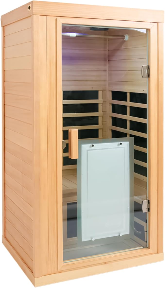 Far Infrared Sauna 1 Person, Infrared Sauna for Home, Low EMF 1350W/120V Infrared Indoor Saunas with Smart Display & Bluetooth Speaker, Extendable Clothes Rail, 32.28"x32.28"x66.92"