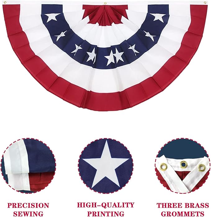 3 x 6 Ft American Pleated Fan Flag, USA Patriotic Half Fan Bunting Flag, 4th of July Decorations Flags (Set of 6)